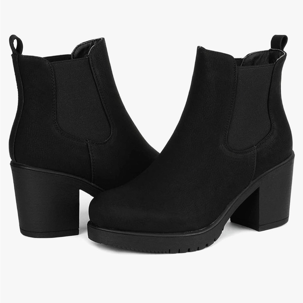 Dream Pairs High Heel Chelsea Ankle Boots Slip On Elastic Booties Black